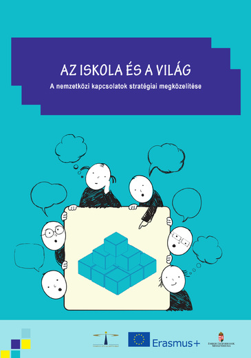 Iskola és világ kézikönyv borítóképe a címmel és egymáson levő kockák száma felett tanakodó rajzolt emberábrákkal
