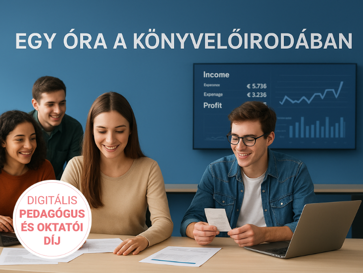 A 2025ös digitális pedagógus és oktatói díjat nyert projekt interjújának borítóképe AI generált fiatalok grafikonnal