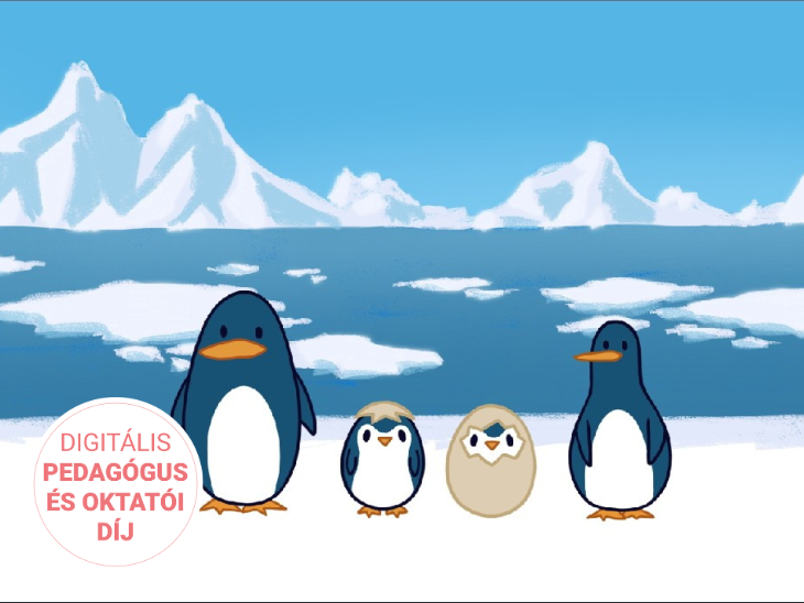 A 2025ös digitális pedagógus és oktatói díjat nyert projekt interjújának borítóképe 4 pingvinnel