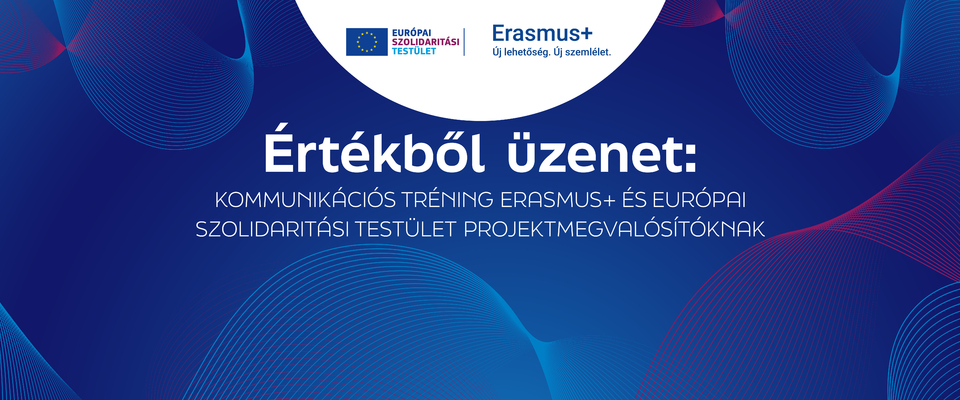 Ajánló grafika a Értékből üzenet: kommunikációs tréning az Erasmus+ és az Európai Szolidaritási Testület programok projektmegvalósítóinak című tartalomhoz.